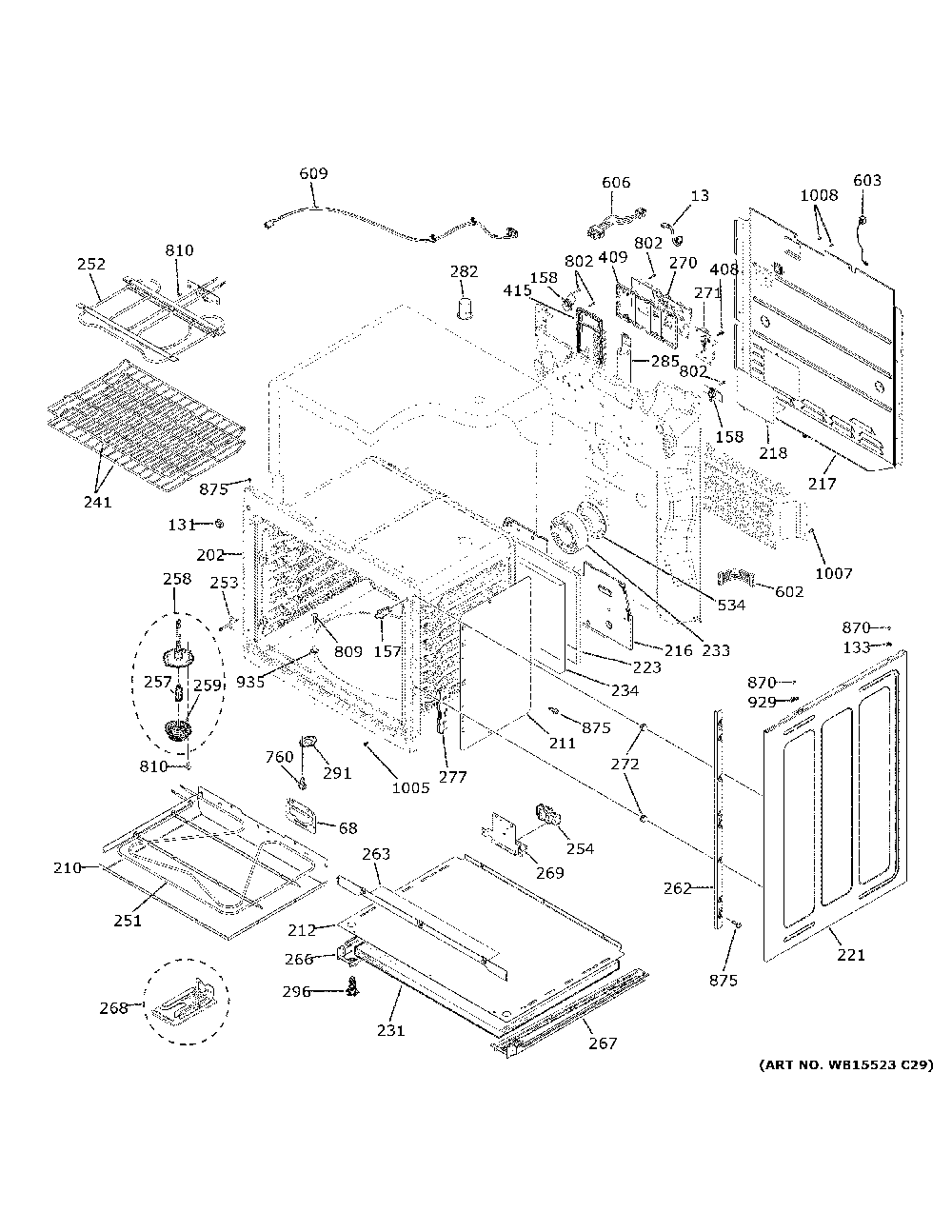 Lower oven Diagram and Parts List for JSS86SP1SS  General Electric Range
