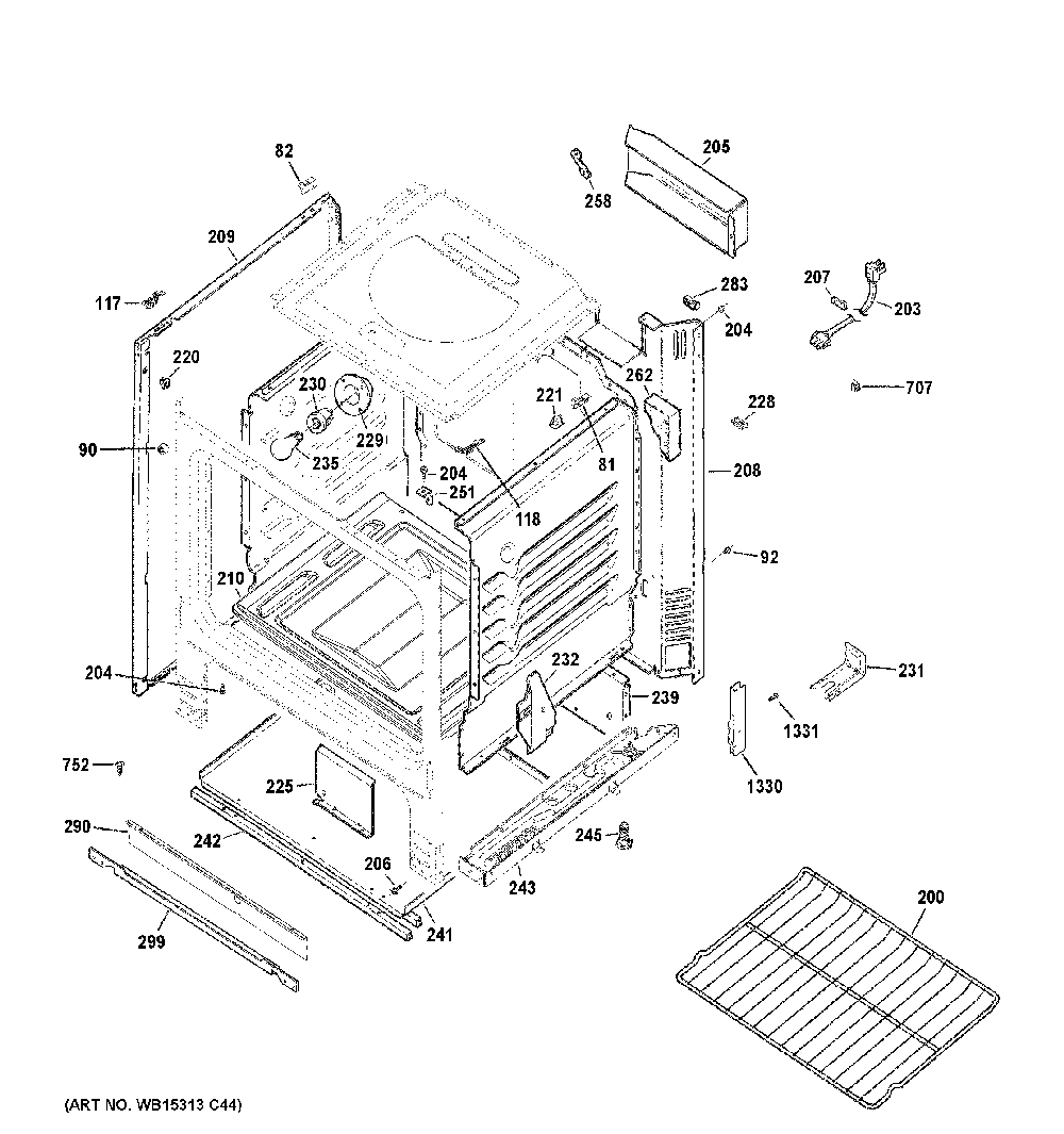 Body Parts Diagram and Parts List for JGBS30RET1SS  General Electric Range