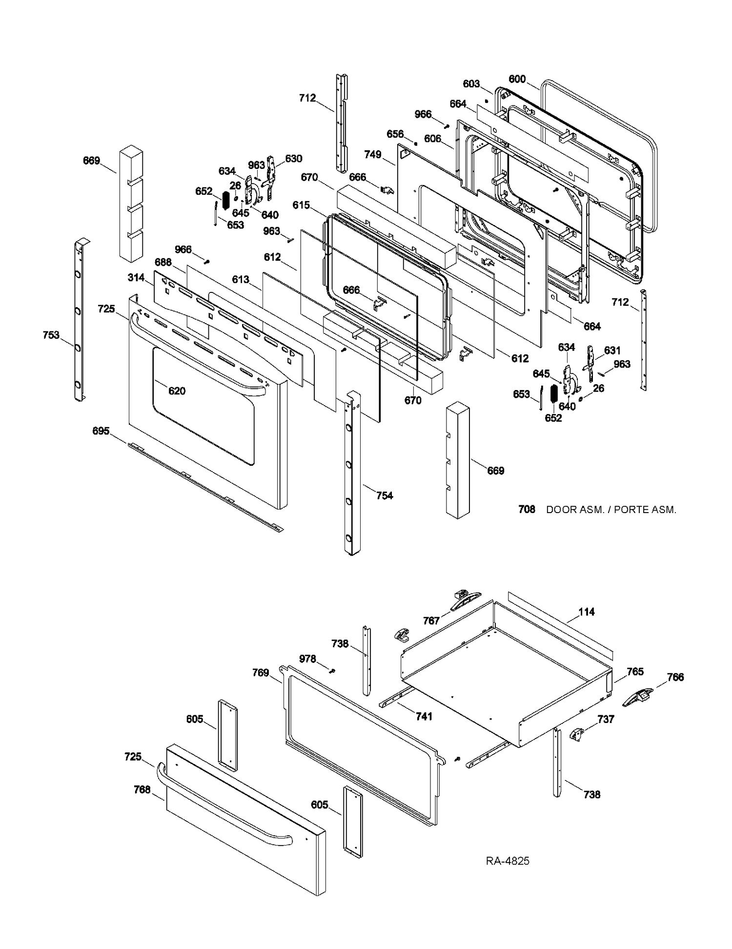 DOOR & DRAWER PARTS Diagram and Parts List for JCBP35SP2SS  General Electric Range