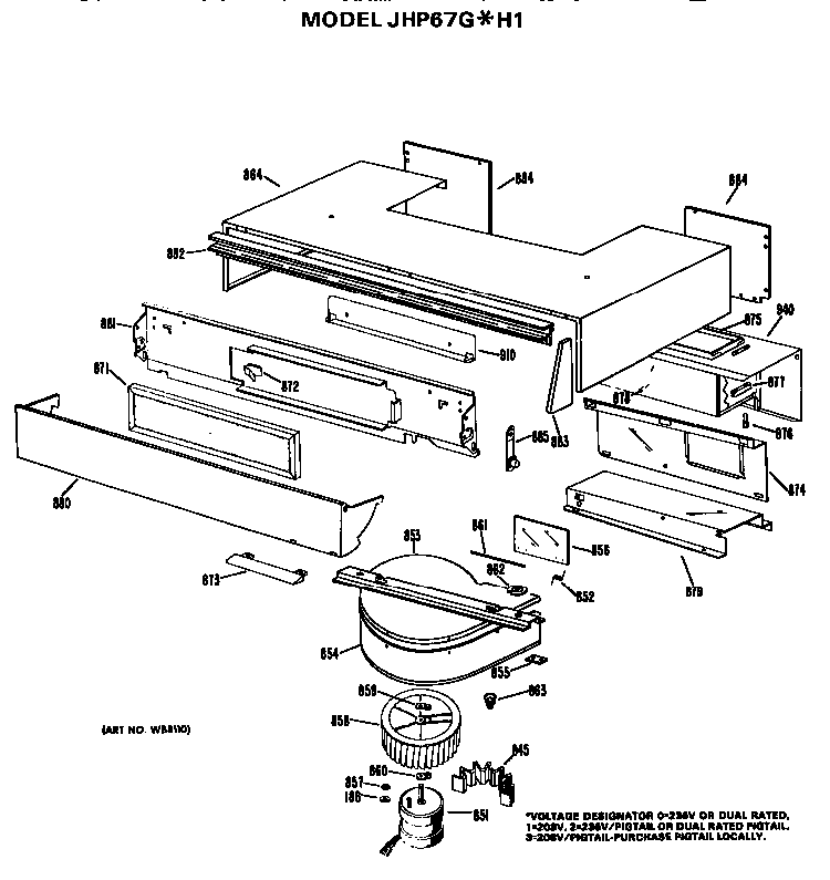 Blower Assembly Diagram and Parts List for JHP67G*H1  General Electric Range