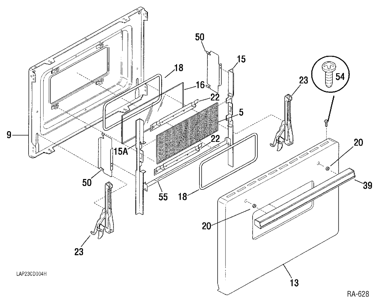 DOOR ASSEMBLY Diagram and Parts List for 10411-1  General Electric Range