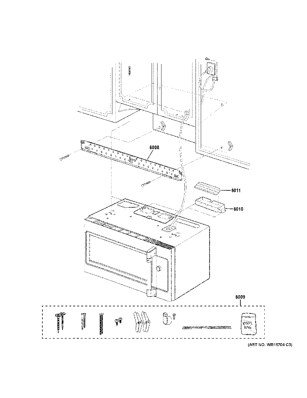 Installation Parts Diagram and Parts List for CVM517P2R1S1  General Electric Microwave