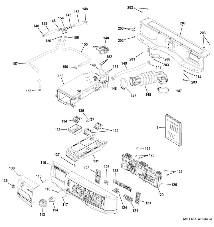 Controls & Dispenser Diagram and Parts List for GFWR4805F0MC  General Electric Washer