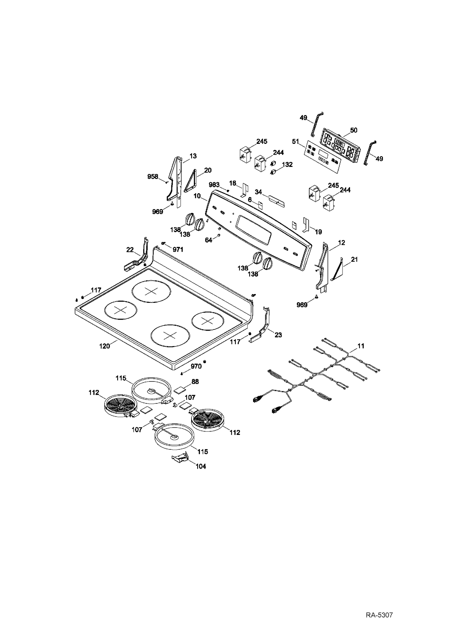 CONTROL PANEL & COOKTOP Diagram and Parts List for JCBS630SF1SS  General Electric Range
