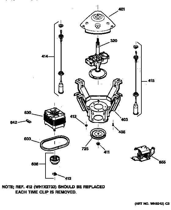 Suspension, Pump & Drive Components Diagram and Parts List for WDSR110T5WW  General Electric Washer