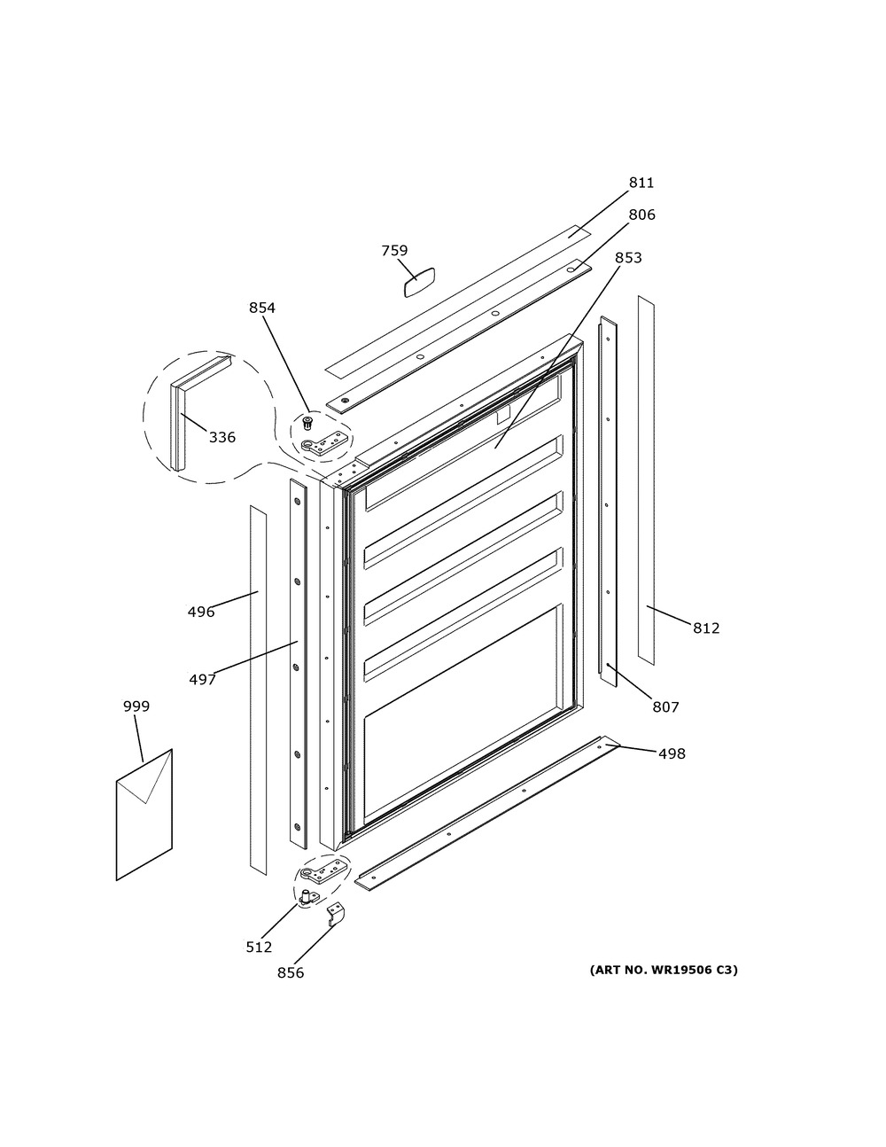 Door Diagram and Parts List for ZIFI240HDII  General Electric Refrigerator