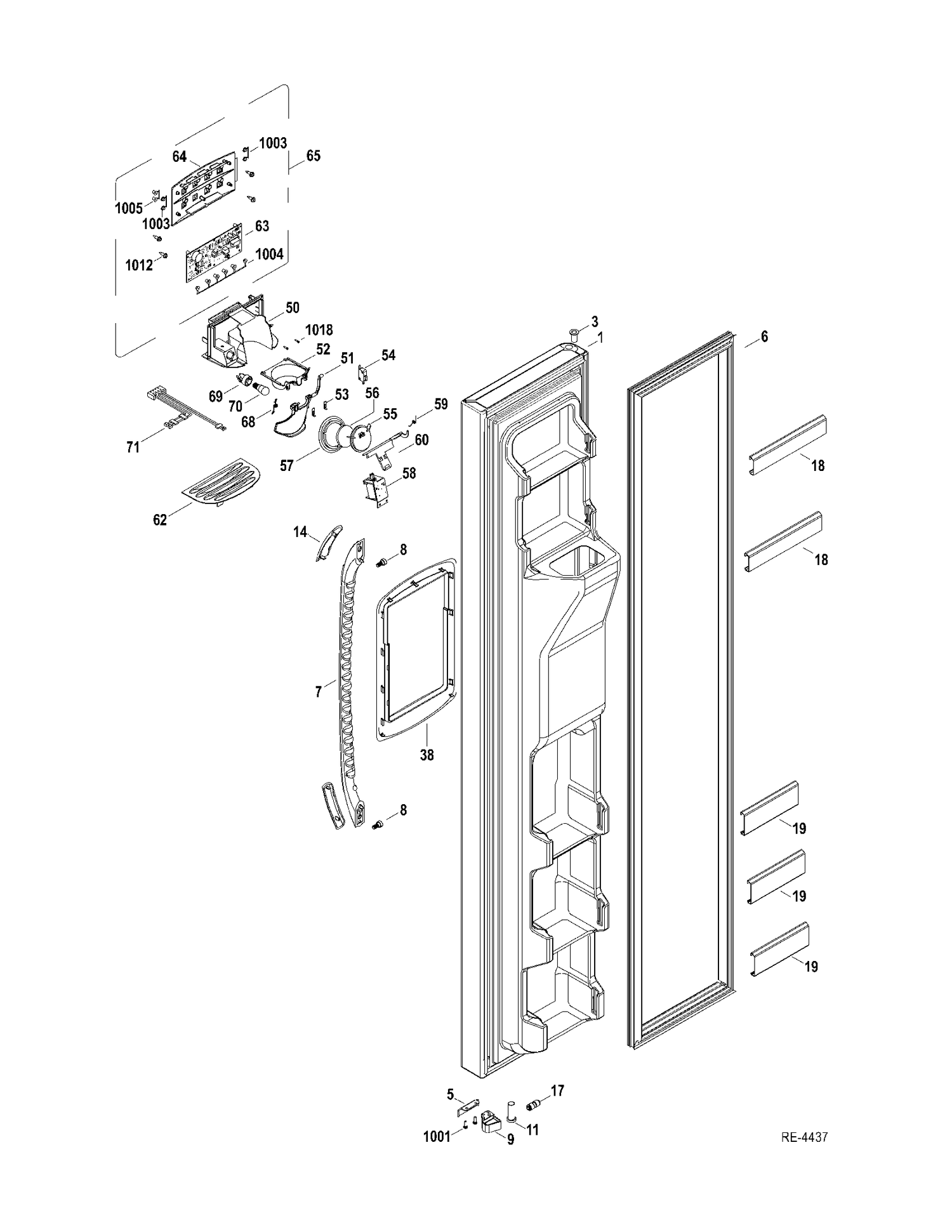 FZ DOOR Diagram and Parts List for GSRC3QGXGFBB  General Electric Refrigerator