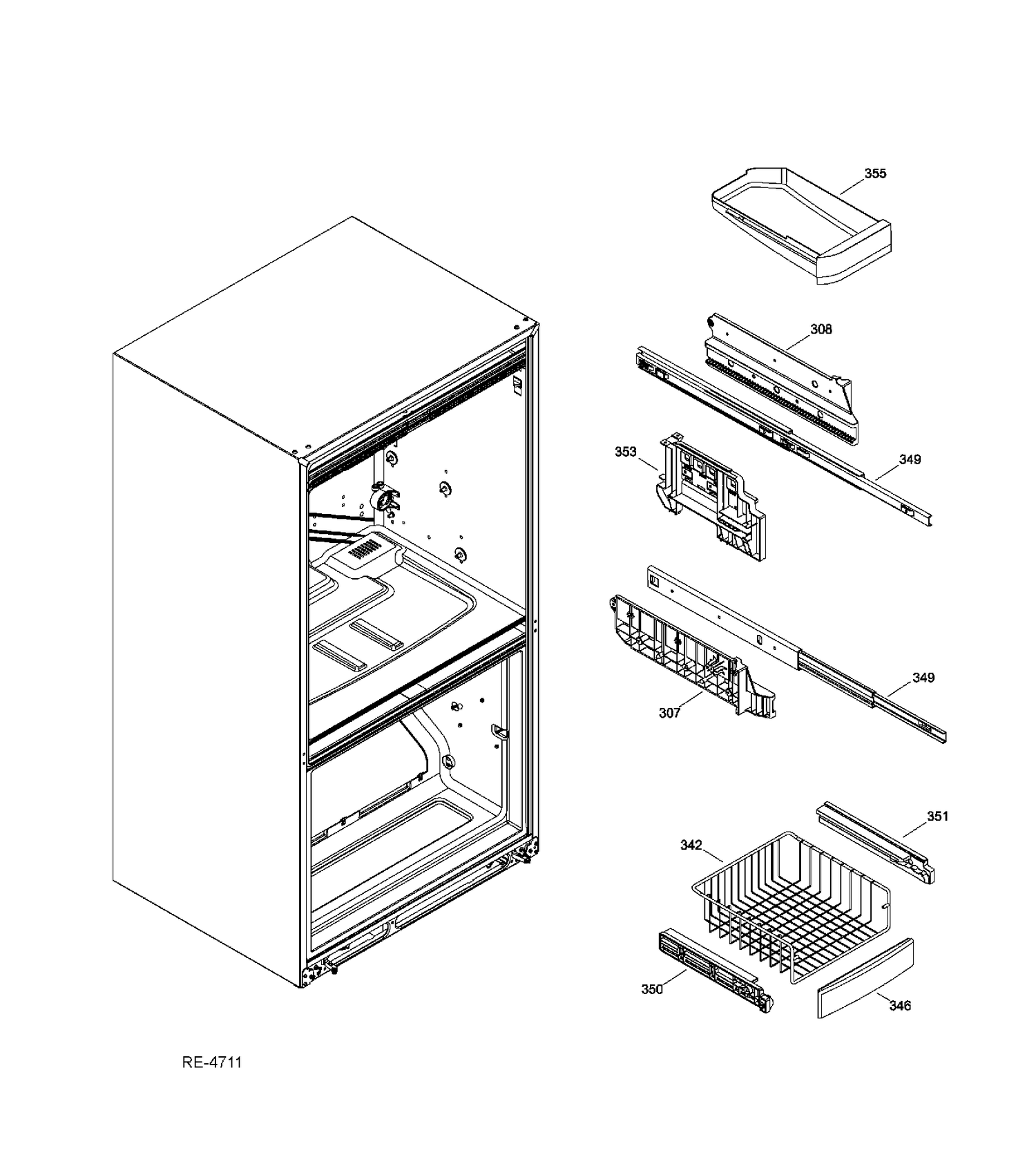 FZ BASKETS Diagram and Parts List for GDRC3KBYCRWW  General Electric Refrigerator