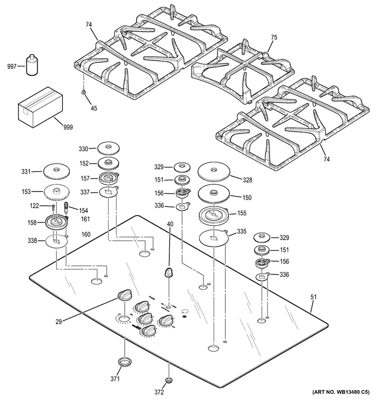 Control Panel & Cooktop Diagram and Parts List for JGP970TEK6WW  General Electric Cooktop