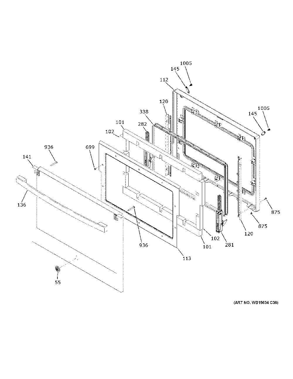 Lower Door Diagram and Parts List for JKD5000DN3BB  General Electric Wall Oven
