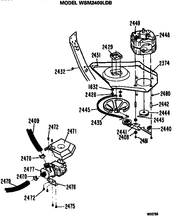Motor Diagram and Parts List for WSM2400LDB  General Electric Washer Dryer Combo