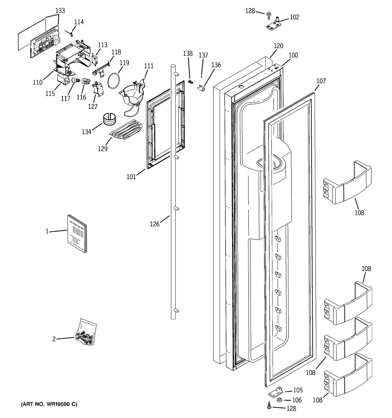FREEZER DOOR Diagram and Parts List for ZISS360DRKSS  General Electric Refrigerator