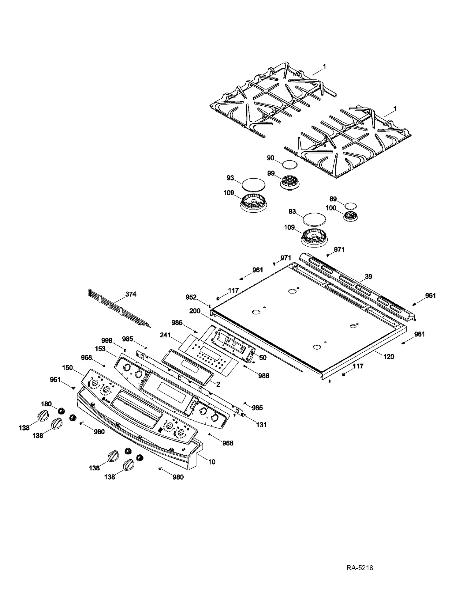 CONTROL PANEL & COOKTOP Diagram and Parts List for JGSP28SER1SS  General Electric Range
