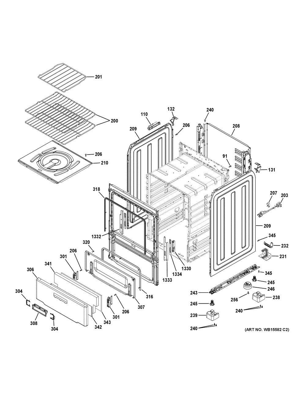Body Parts Diagram and Parts List for RGAS200DM1WW  General Electric Range