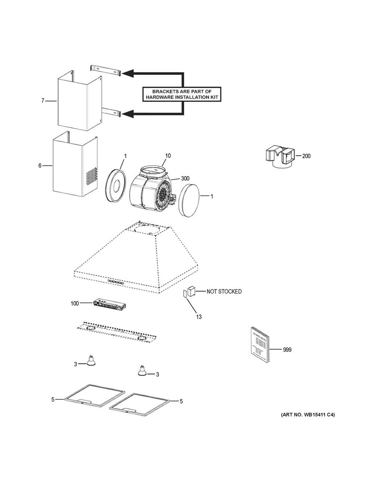 Range Hood Diagram and Parts List for JVW5301EJ1ES  General Electric Range Hood