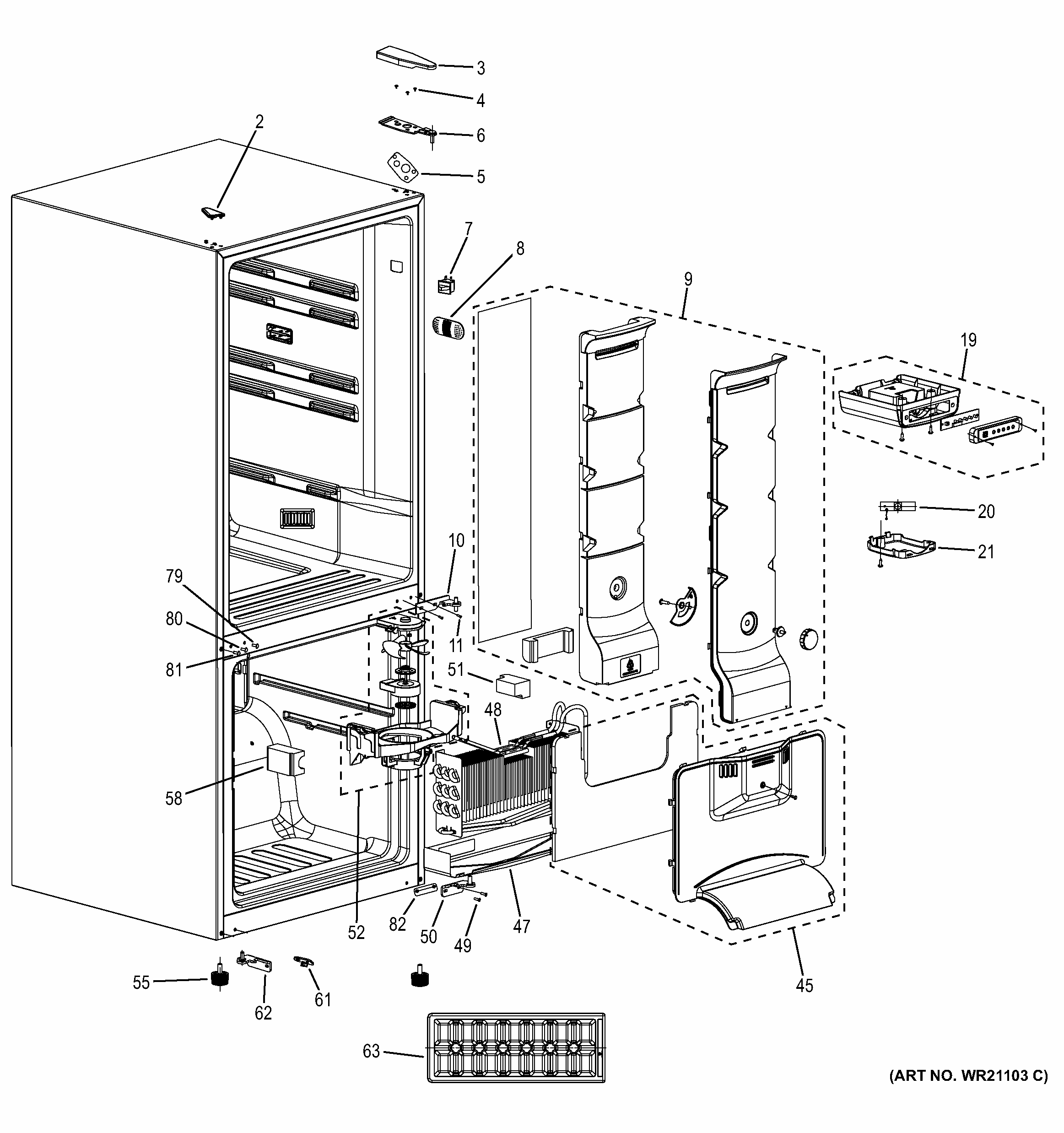 Cabinet Diagram and Parts List for GBE10ESJASB  General Electric Refrigerator