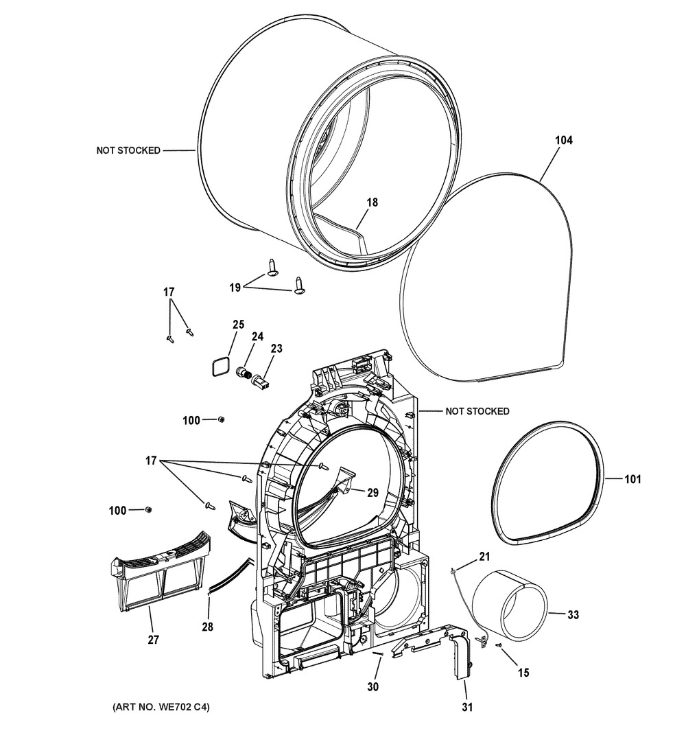 Drum Diagram and Parts List for GFT14ESSM1WW  General Electric Dryer