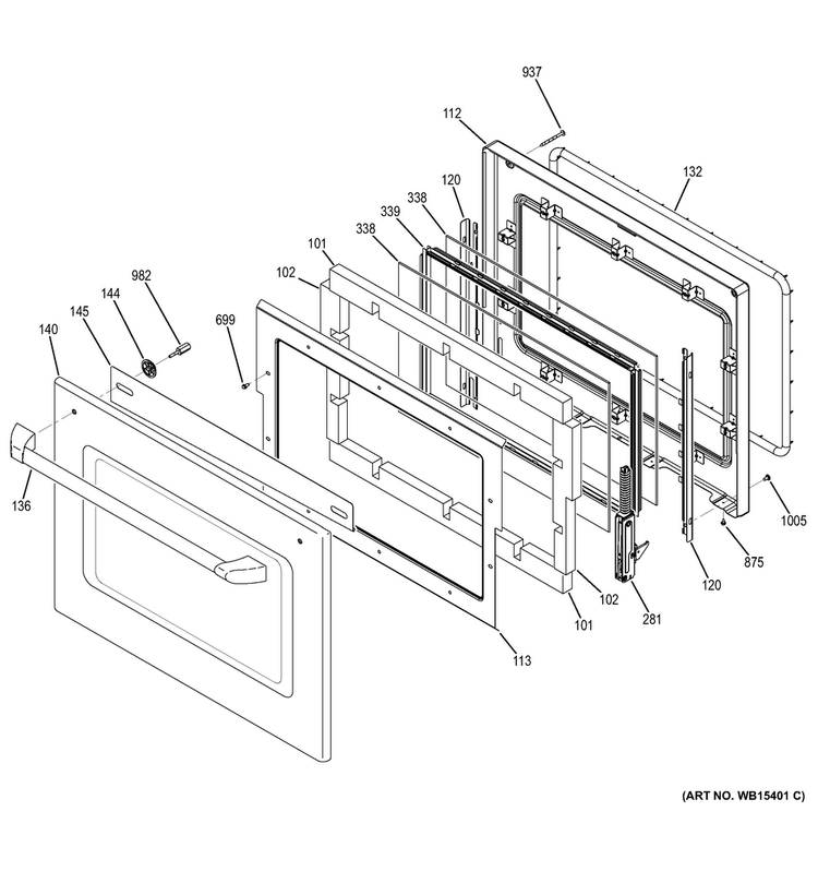 Door Diagram and Parts List for CT9800SH1SS  General Electric Microwave Oven Combo