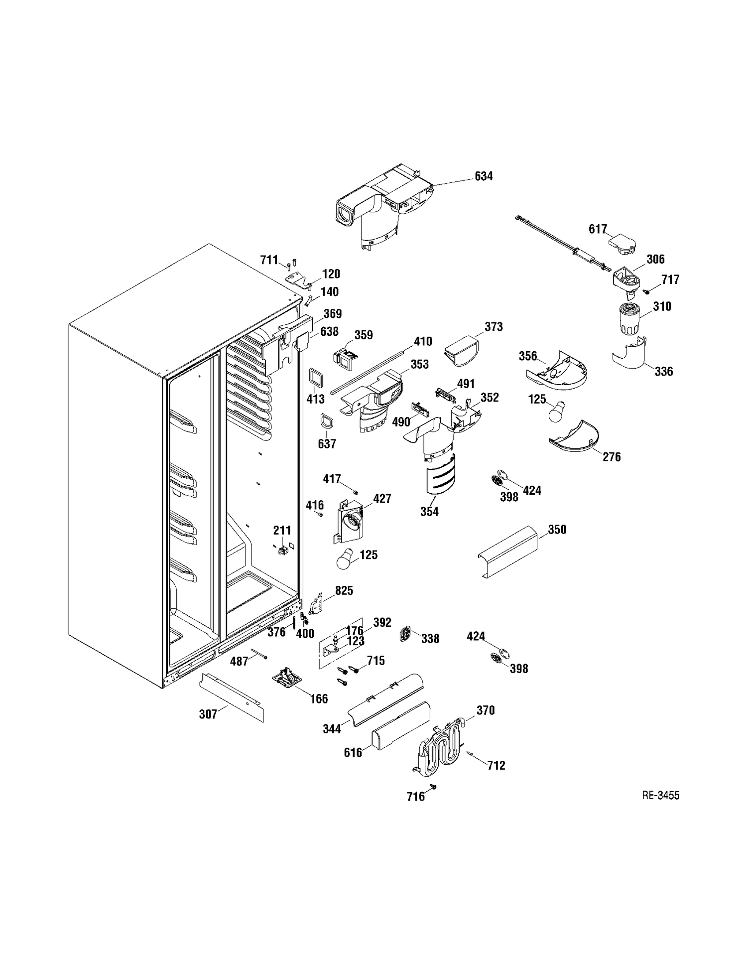 FF SECTION Diagram and Parts List for DSRF5KGXAEWW  General Electric Refrigerator