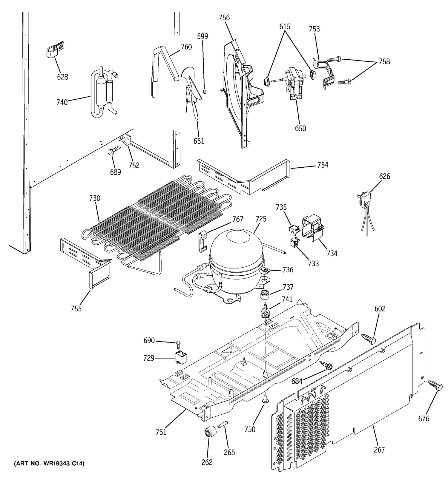 UNIT PARTS Diagram and Parts List for 38471PBRBRWW  General Electric Refrigerator