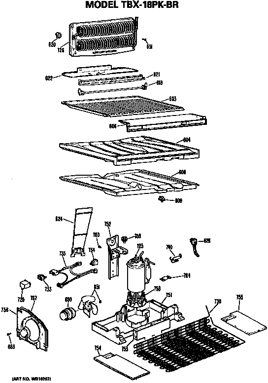 Unit Parts Diagram and Parts List for TBX18PKBR  General Electric Refrigerator