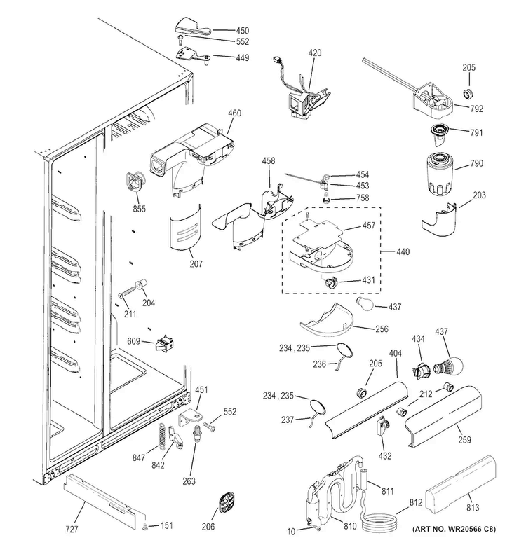Fresh Food Section Diagram and Parts List for GSS23HGHBCWW  General Electric Refrigerator