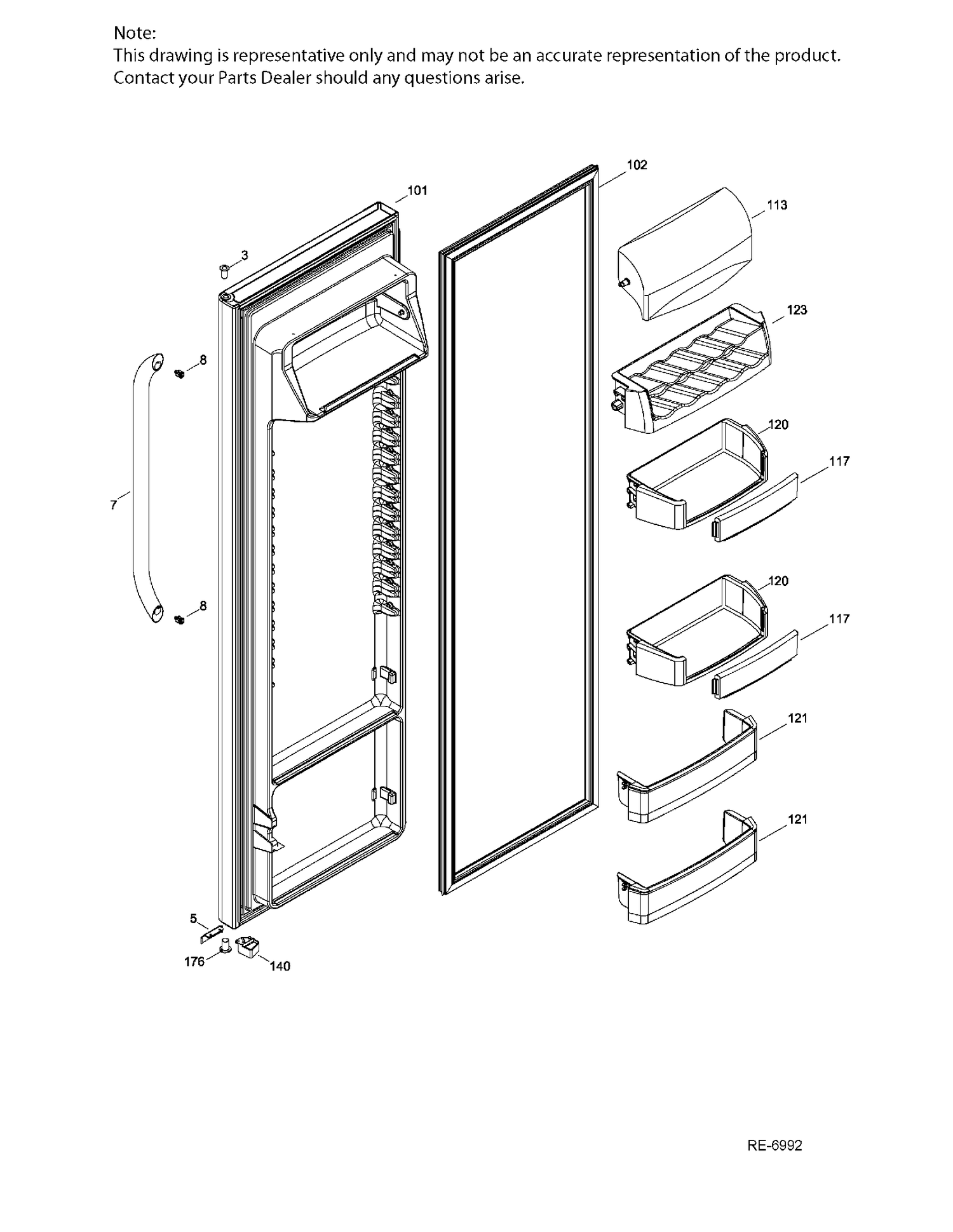 FF DOOR Diagram and Parts List for DSRS3KGXHFGS  General Electric Refrigerator