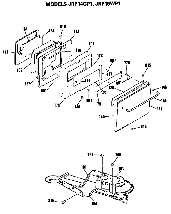 Door Diagram and Parts List for JRP15WP1WG  General Electric Wall Oven