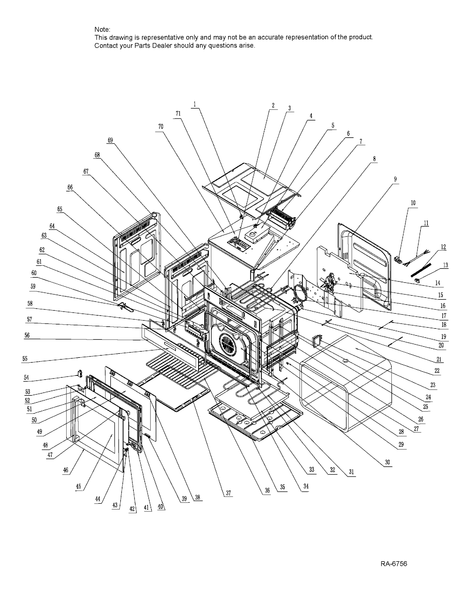 OVEN Diagram and Parts List for HCW225RAES  General Electric Range