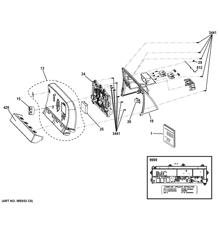 Control Panel Diagram and Parts List for GTD81ESSJ1WS  General Electric Dryer