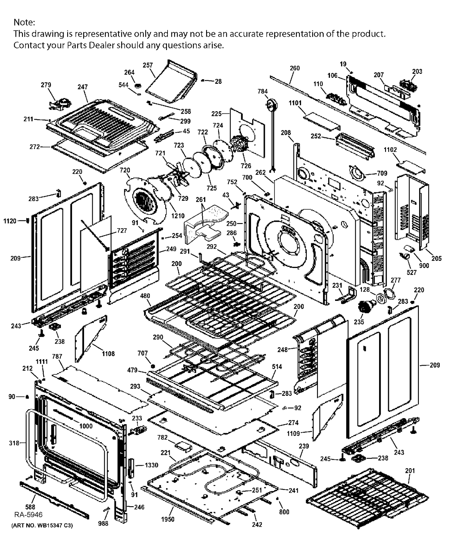 BODY PARTS Diagram and Parts List for PC2S920SEF3SS  General Electric Range