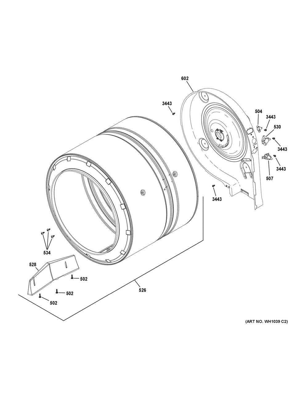 Drum Diagram and Parts List for GUD24GSSM0WW  General Electric Washer Dryer Combo
