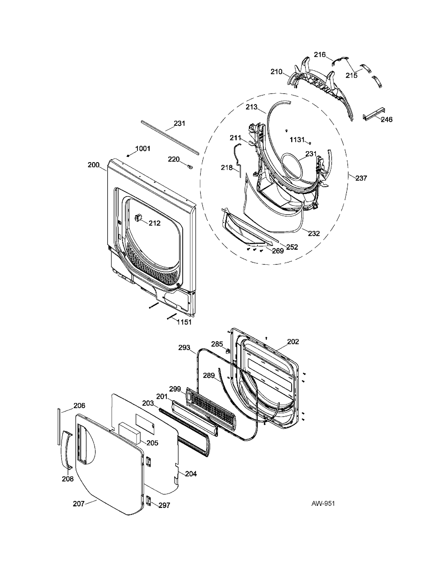 DRYER DOOR Diagram and Parts List for GUAP240EM1WW  General Electric Washer