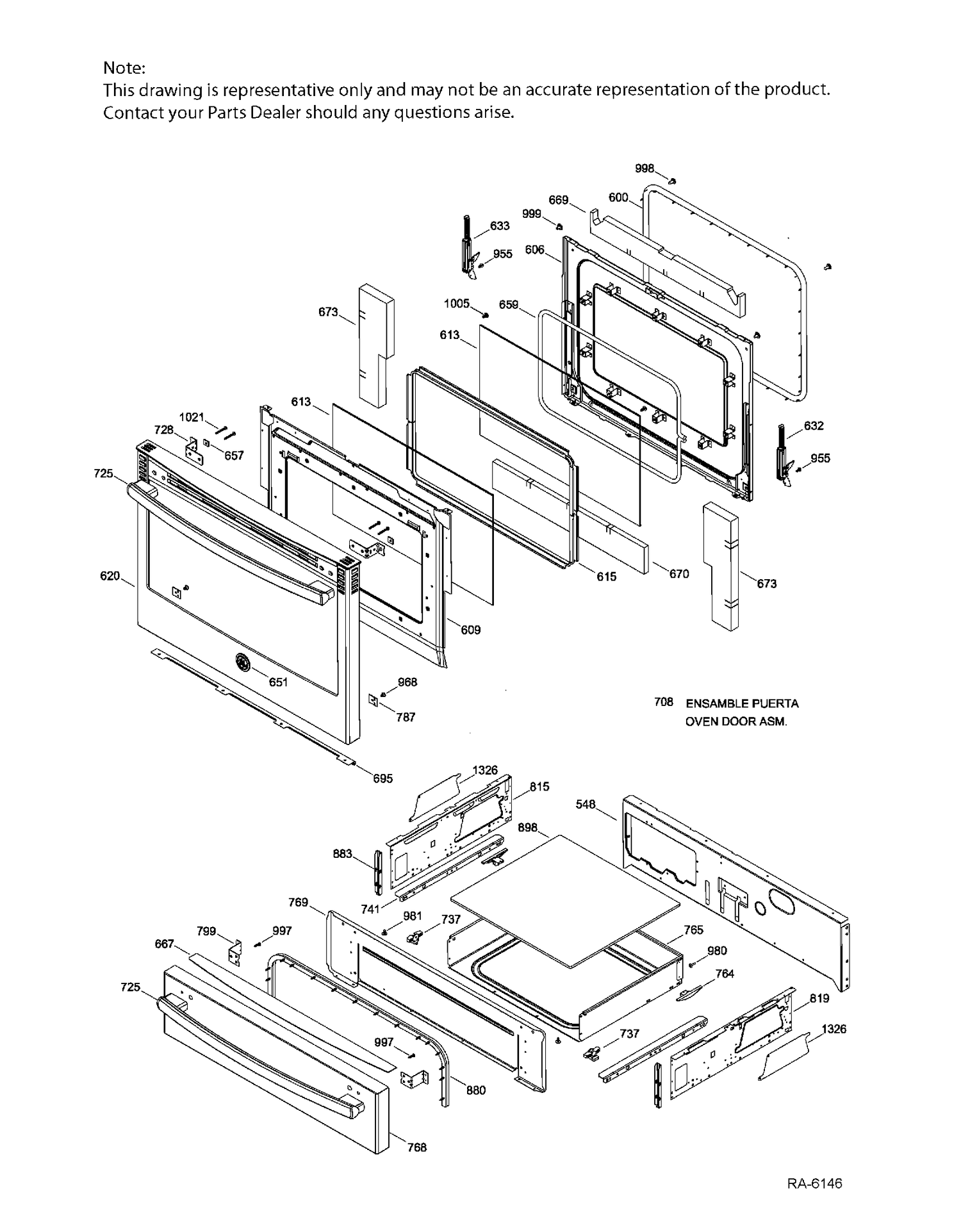 DOOR & DRAWER PARTS Diagram and Parts List for JCS630SF2SS  General Electric Range