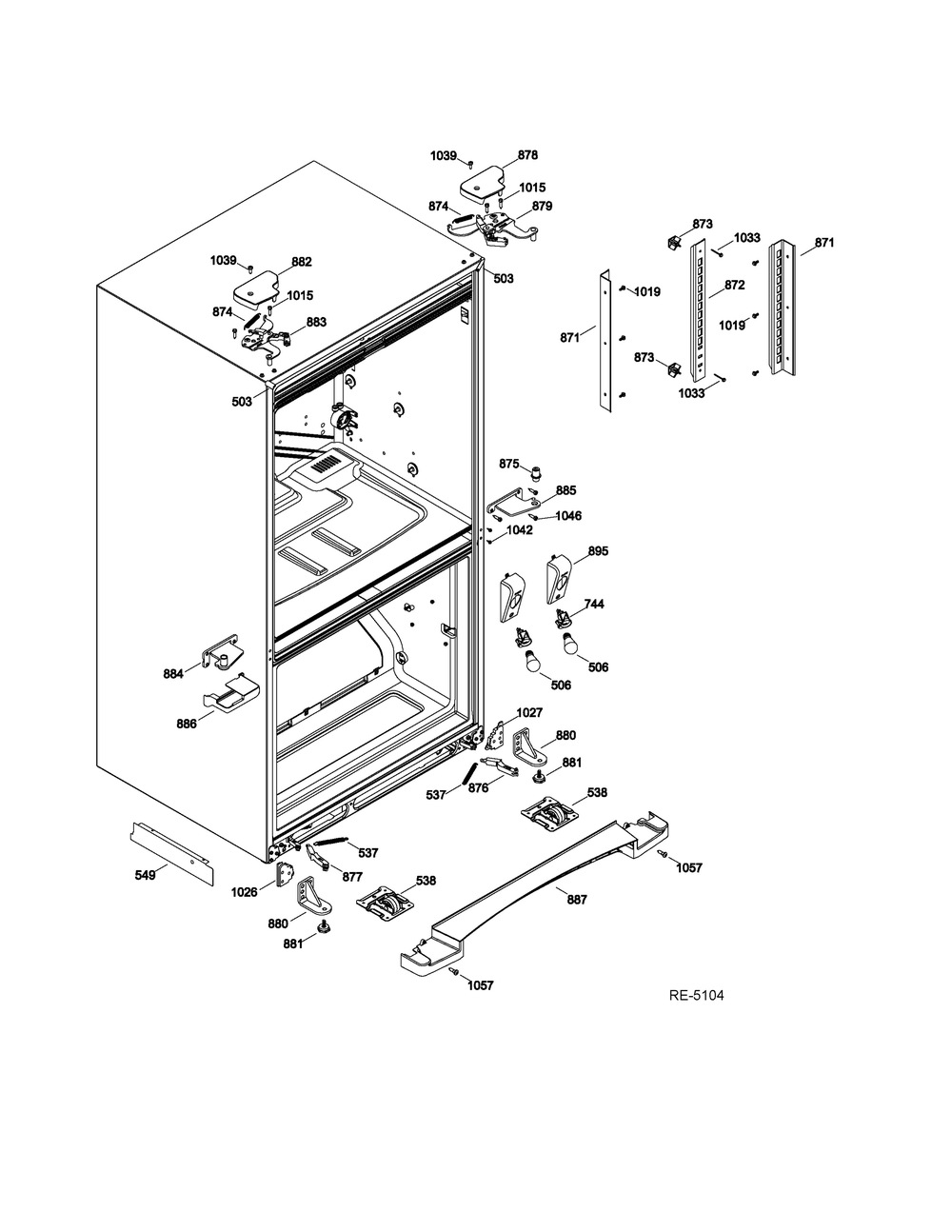 Hinge Parts Diagram and Parts List for PNE21KMKES  General Electric Refrigerator