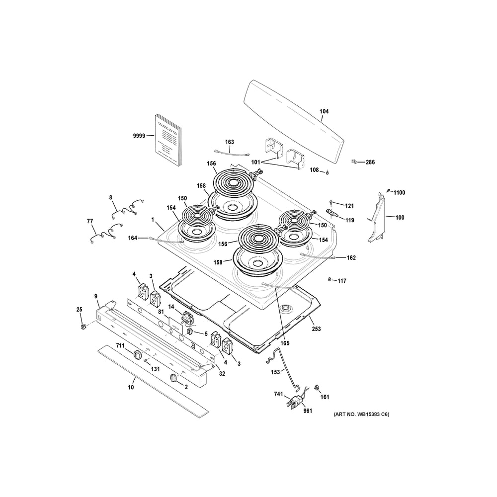 Control Panel And Cooktop Diagram and Parts List for JBS460DM5WW  General Electric Range