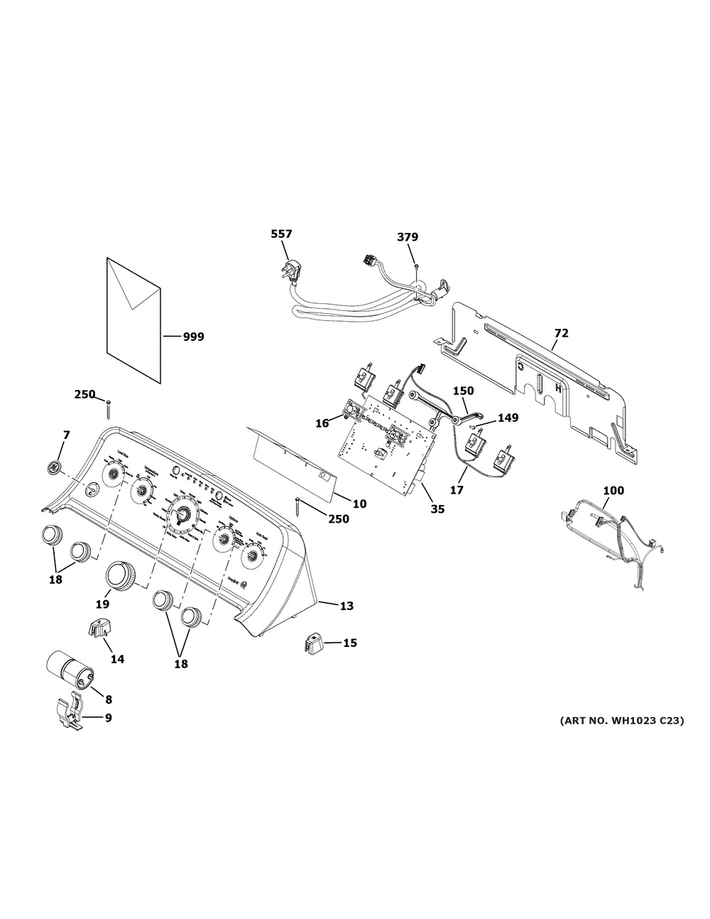 Controls And Backsplash Diagram and Parts List for GTW465ASN9WW  General Electric Washer