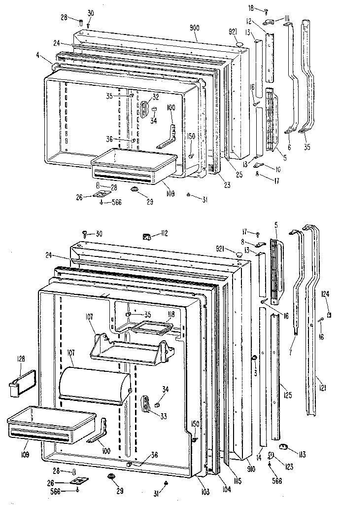 Doors Diagram and Parts List for TBX19ZKE  General Electric Refrigerator
