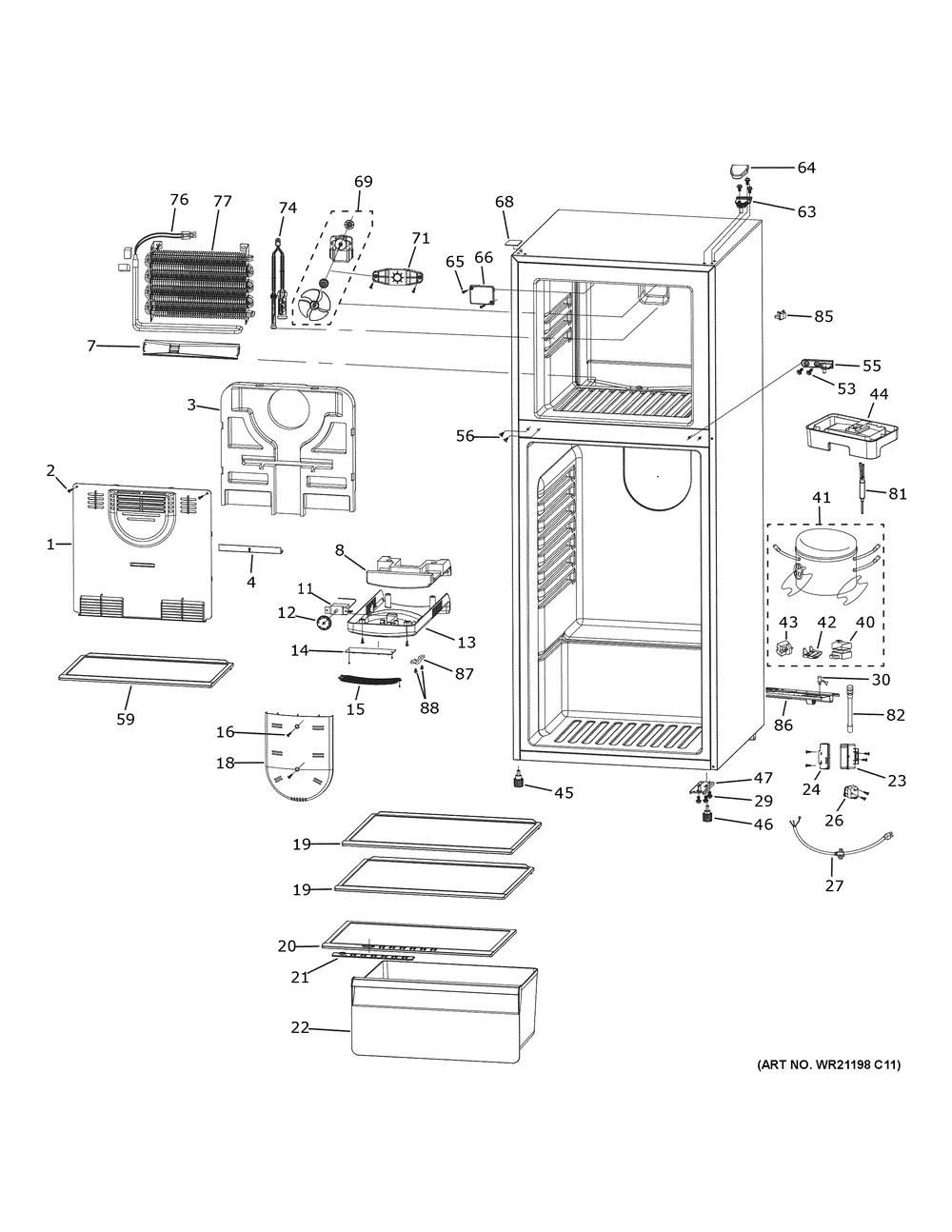 Cabinet Diagram and Parts List for HPS10LSVBRSS  General Electric Refrigerator