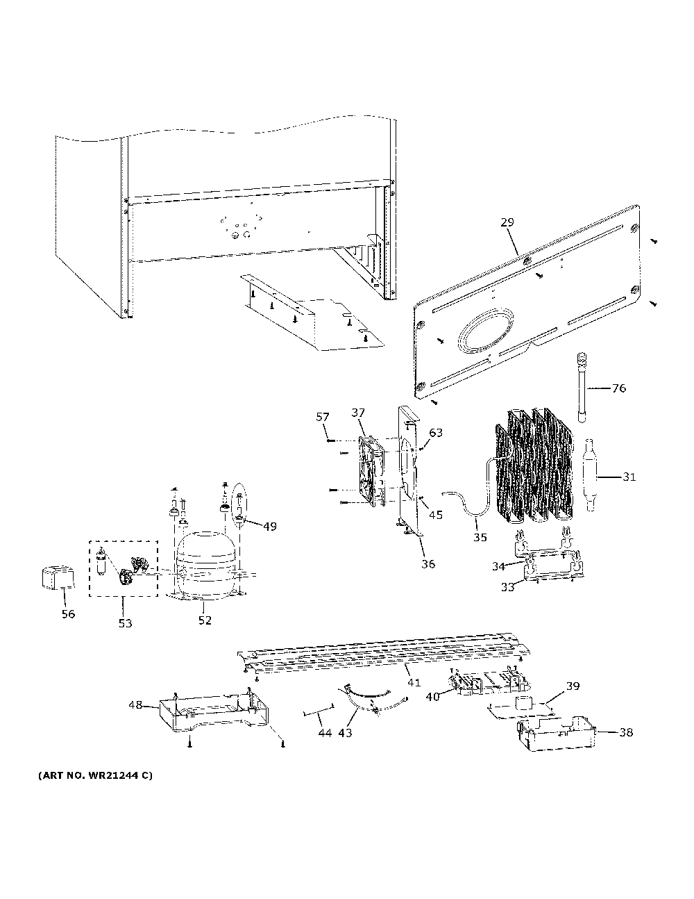 Machine Compartment Diagram and Parts List for PVS06BSPCSS  General Electric Refrigerator