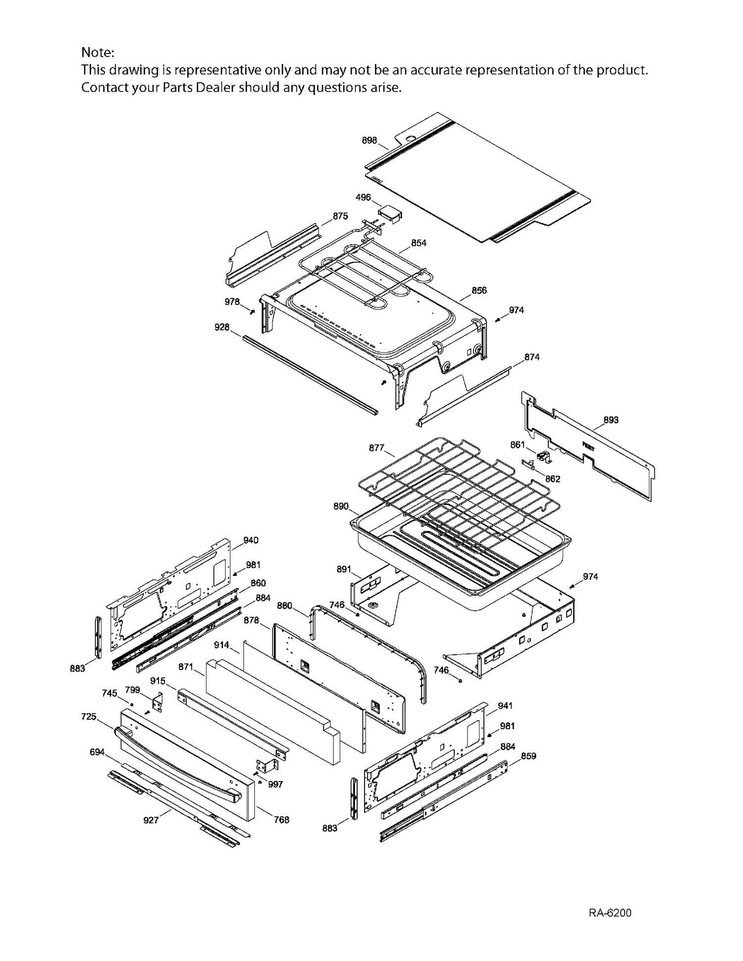 DRAWER PARTS Diagram and Parts List for PCB985DK1WW  General Electric Range