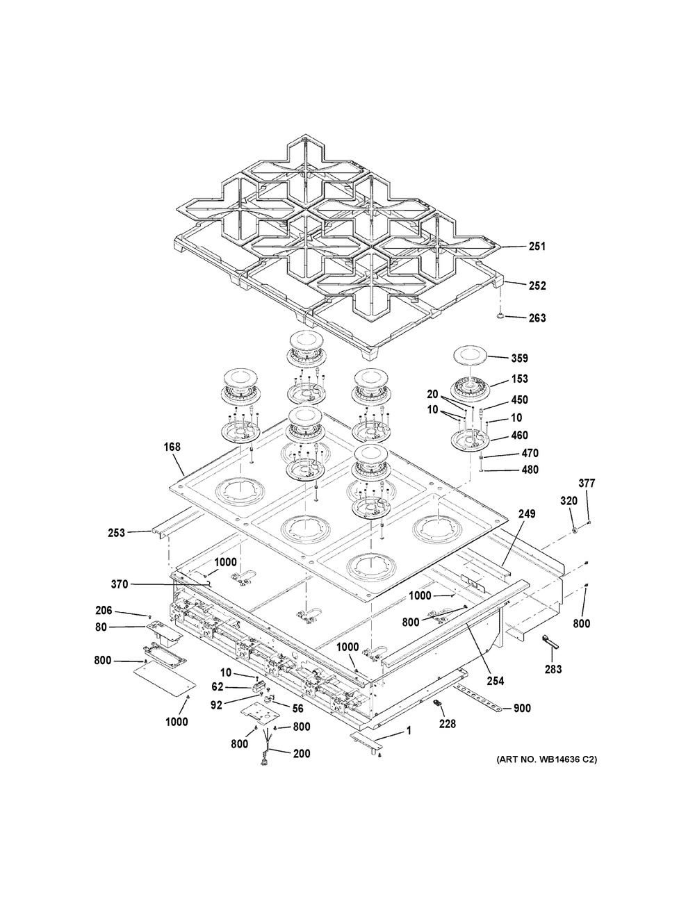 Cooktop Diagram and Parts List for ZGU366NP7SS  General Electric Cooktop