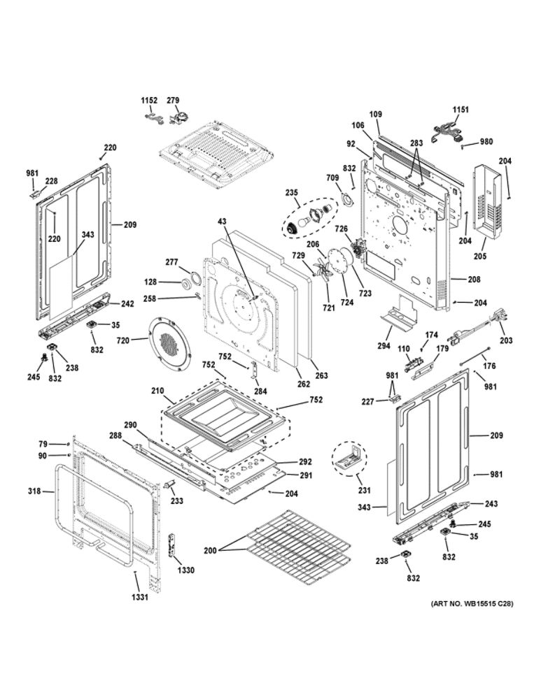 Body Parts Diagram and Parts List for JGS760SP3SS  General Electric Range