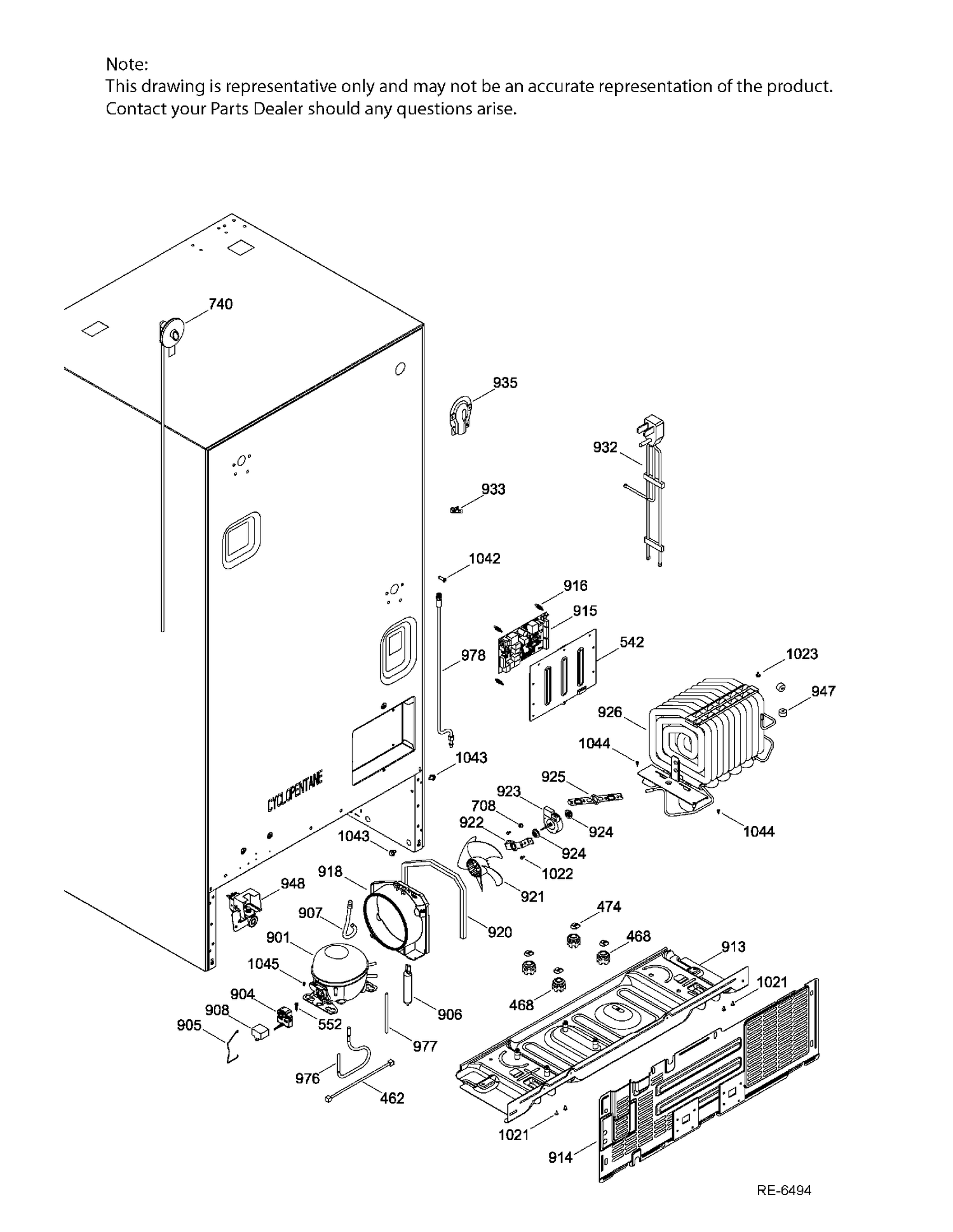 SEALED  SYSTEM & MOTHERBOARD Diagram and Parts List for PFE24JMKAKES  General Electric Refrigerator