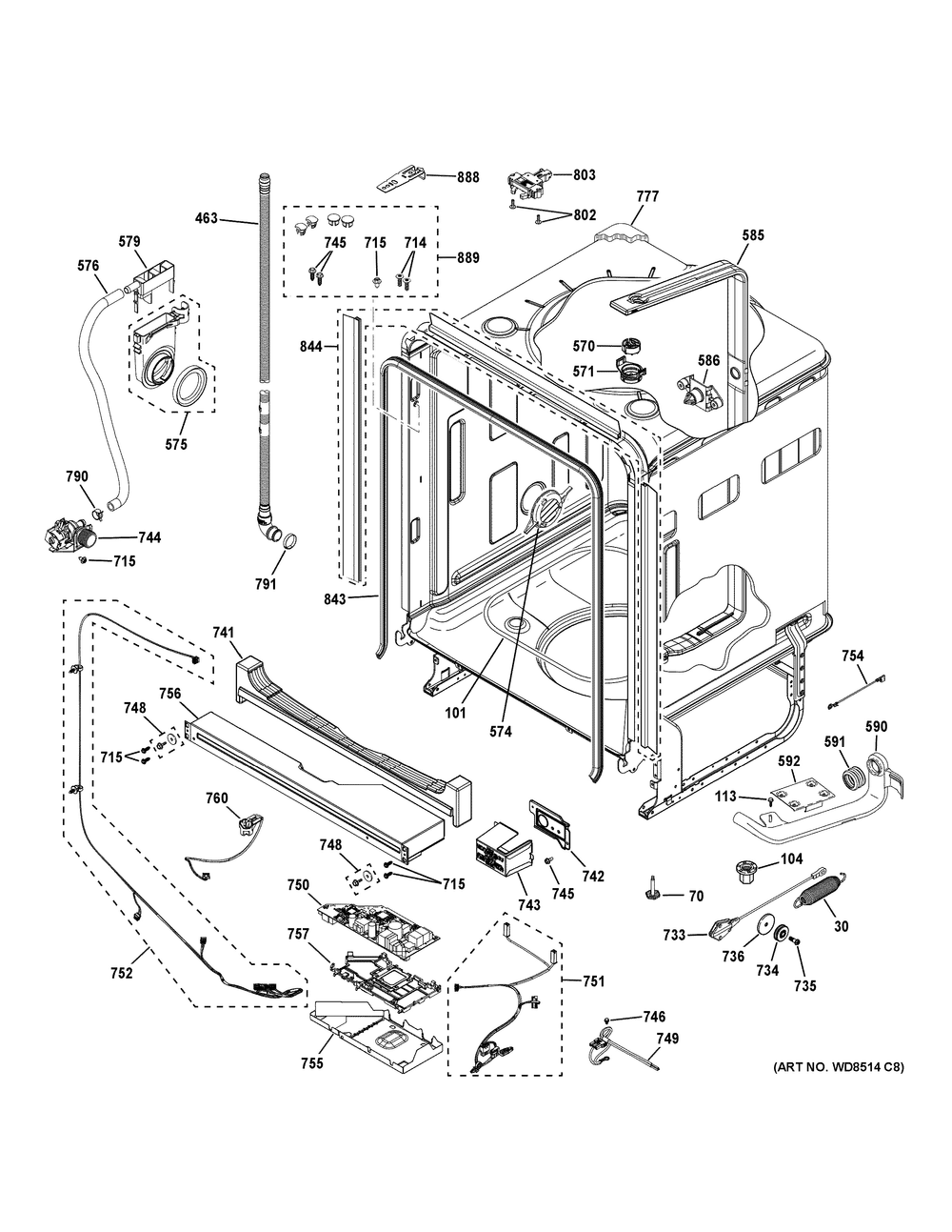 Body Parts (1) Diagram and Parts List for GDT670SGV1BB  General Electric Dishwasher