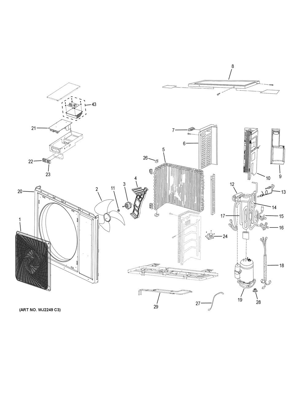 Room Air Conditioner Diagram and Parts List for 1U24AP2VHA  General Electric Air Conditioner