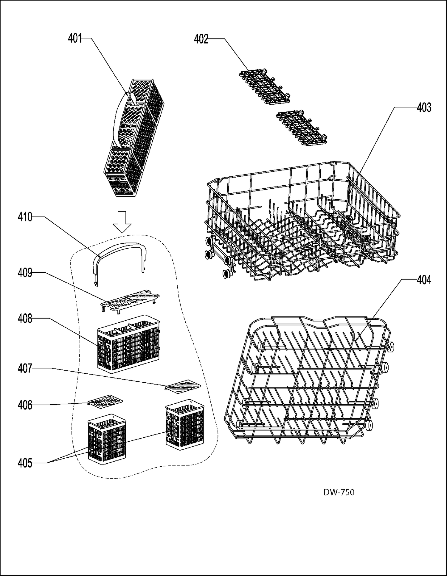 RACKS Diagram and Parts List for GDWF400V00BB  General Electric Dishwasher