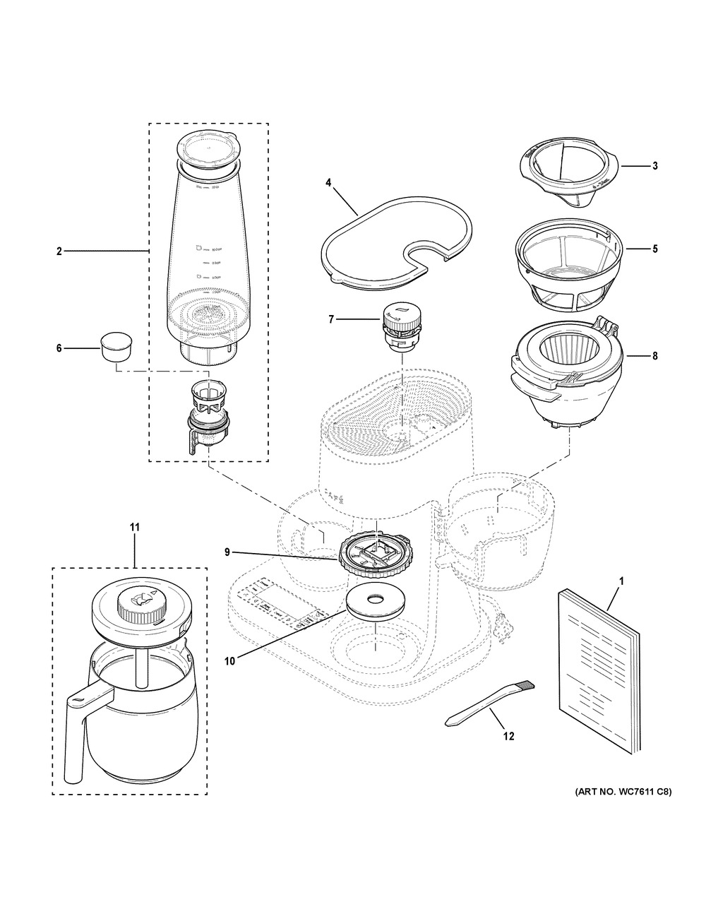 Coffee Maker Diagram and Parts List for C7CGAAS4T1W3  General Electric Trash Compactor