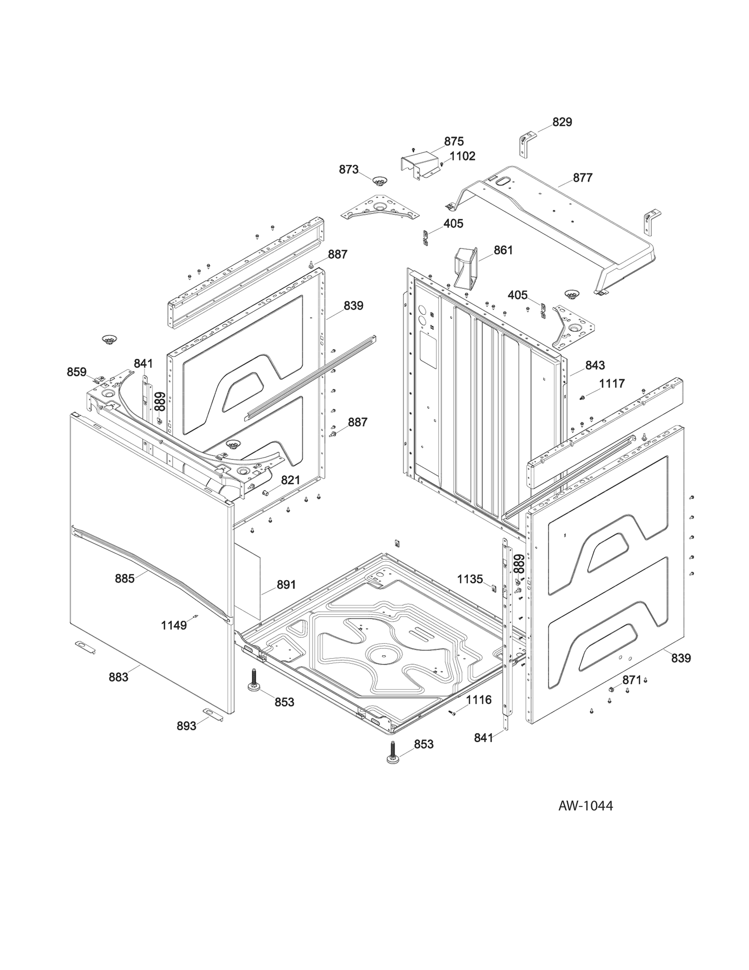 WASHER CABINET Diagram and Parts List for GUAP270EM1WW  General Electric Washer