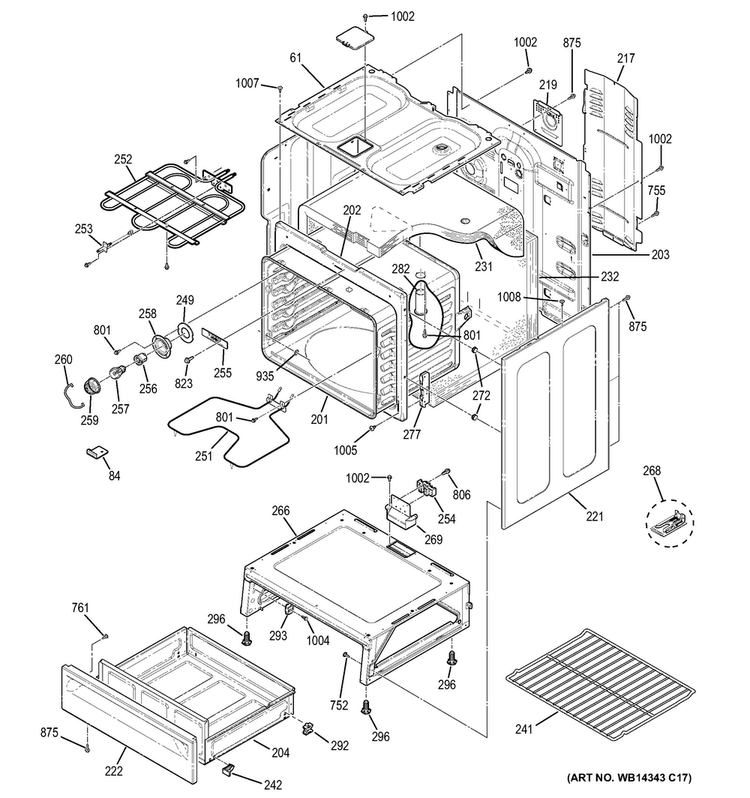 Body Parts Diagram and Parts List for JB250RF3SS  General Electric Range